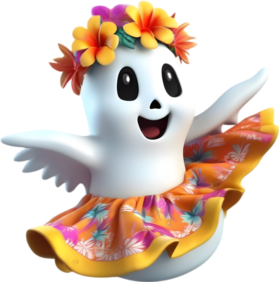 A cute ghost with flowers. AI-Generated. png