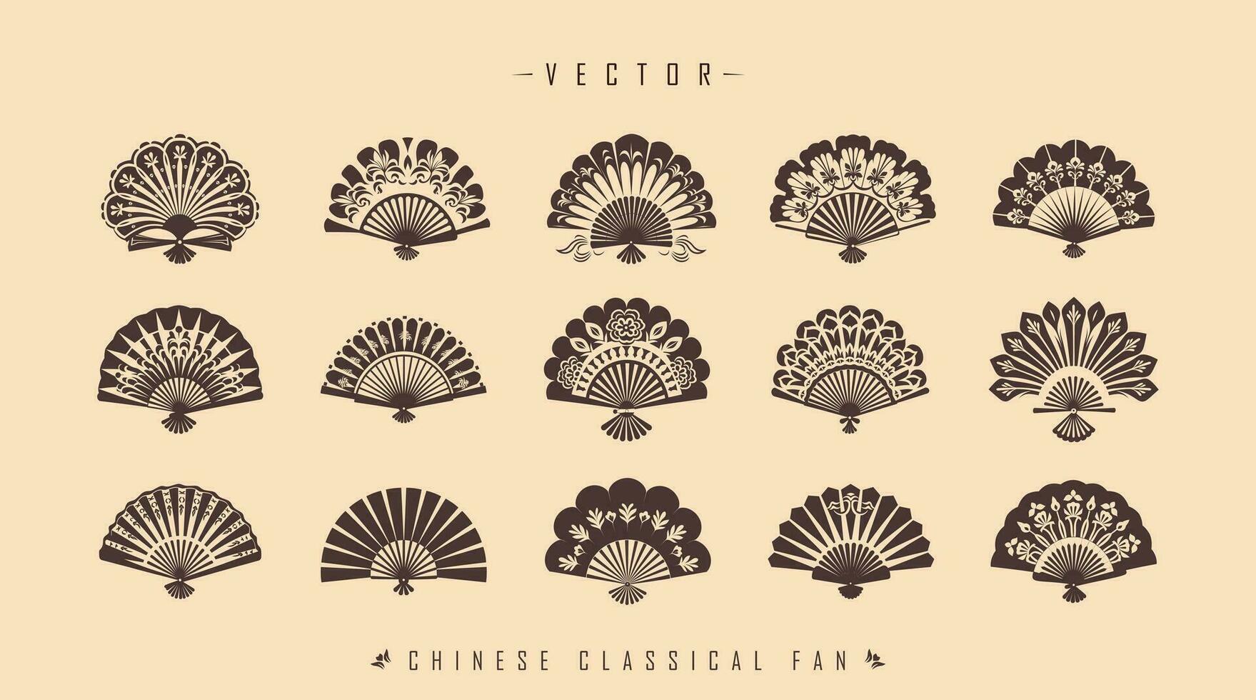 Traditional Chinese classical fan set vector