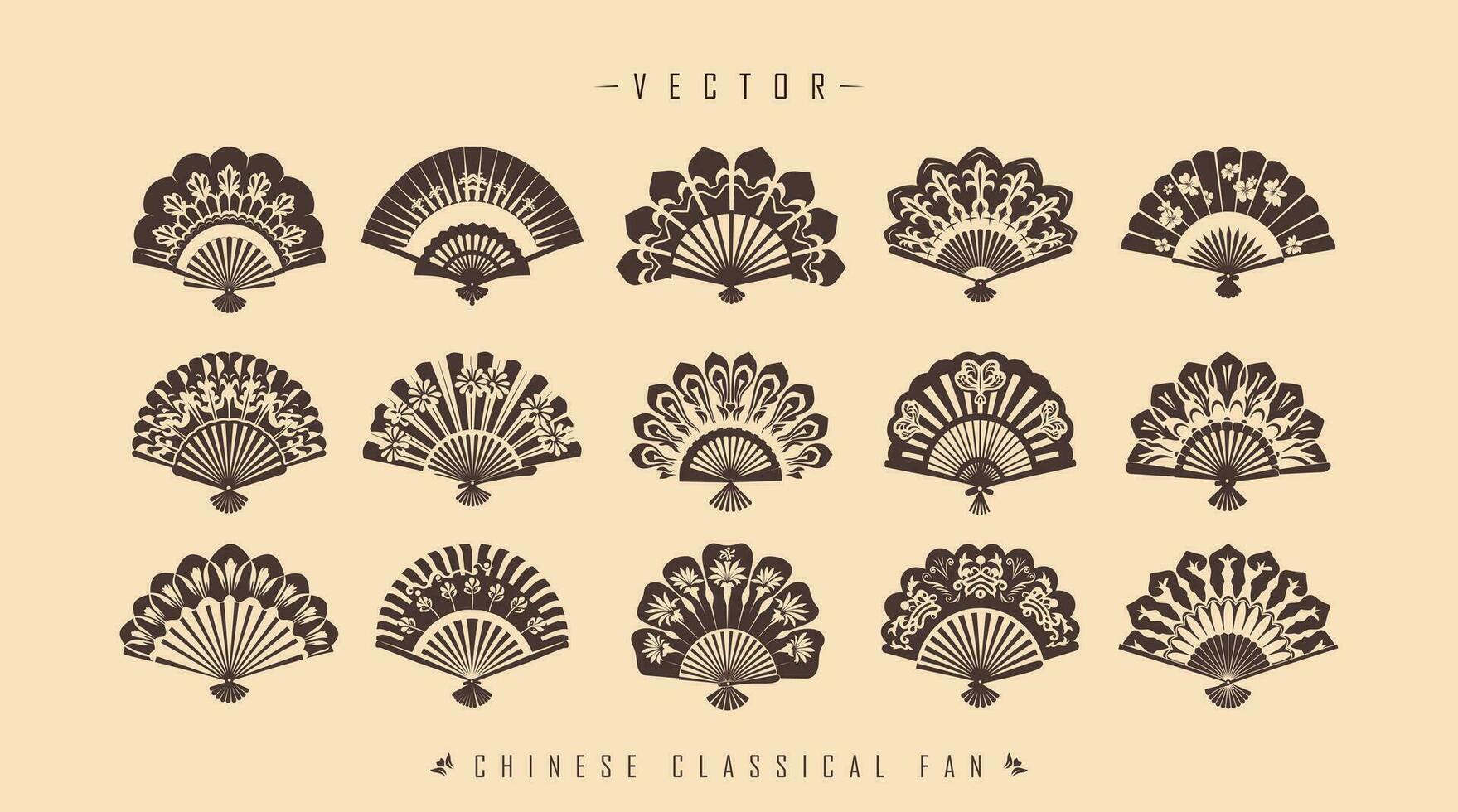 Traditional Chinese classical fan set vector