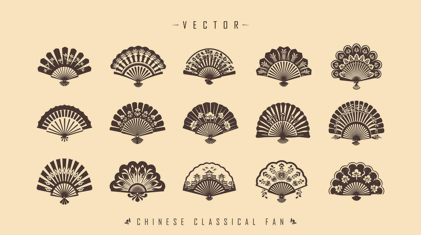 Traditional Chinese classical fan set vector