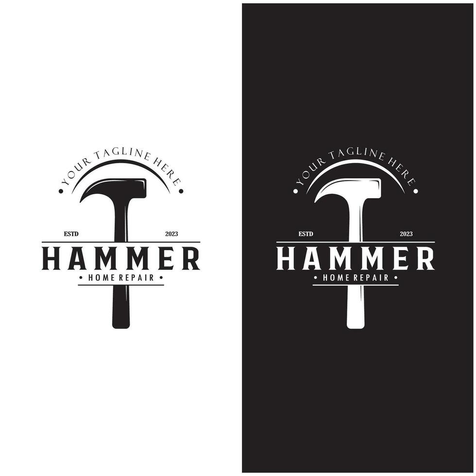 retro vintage crossed hammer and nail logo for home repair services, carpentry, badges, builders, woodworking, construction, vector