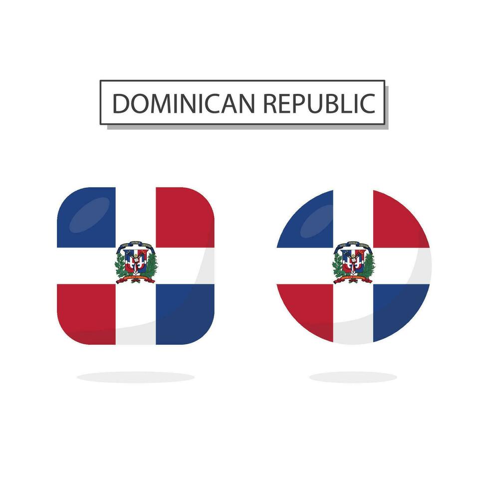 Flag of Dominican Republic 2 Shapes icon 3D cartoon style. vector
