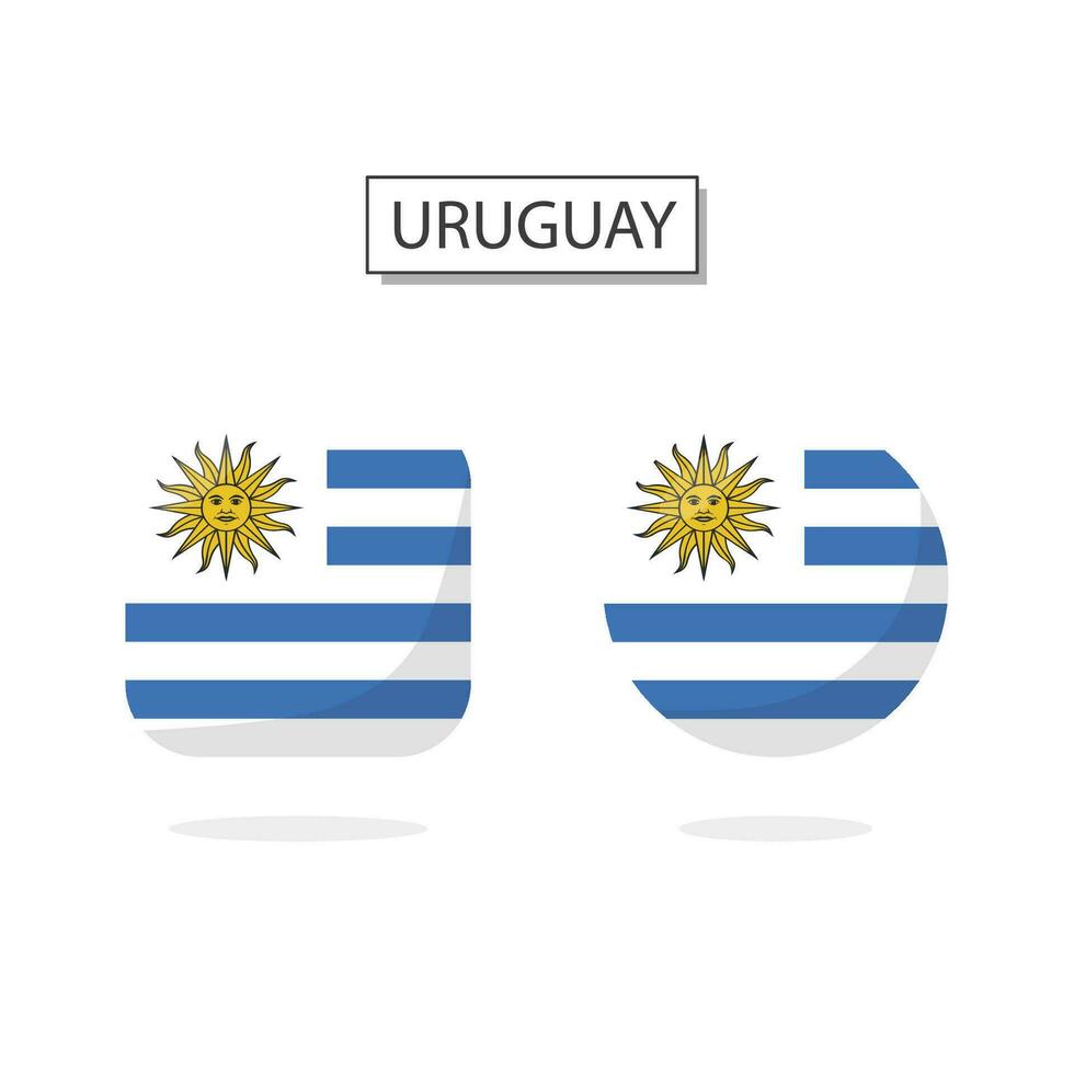 Flag of Uruguay 2 Shapes icon 3D cartoon style. vector