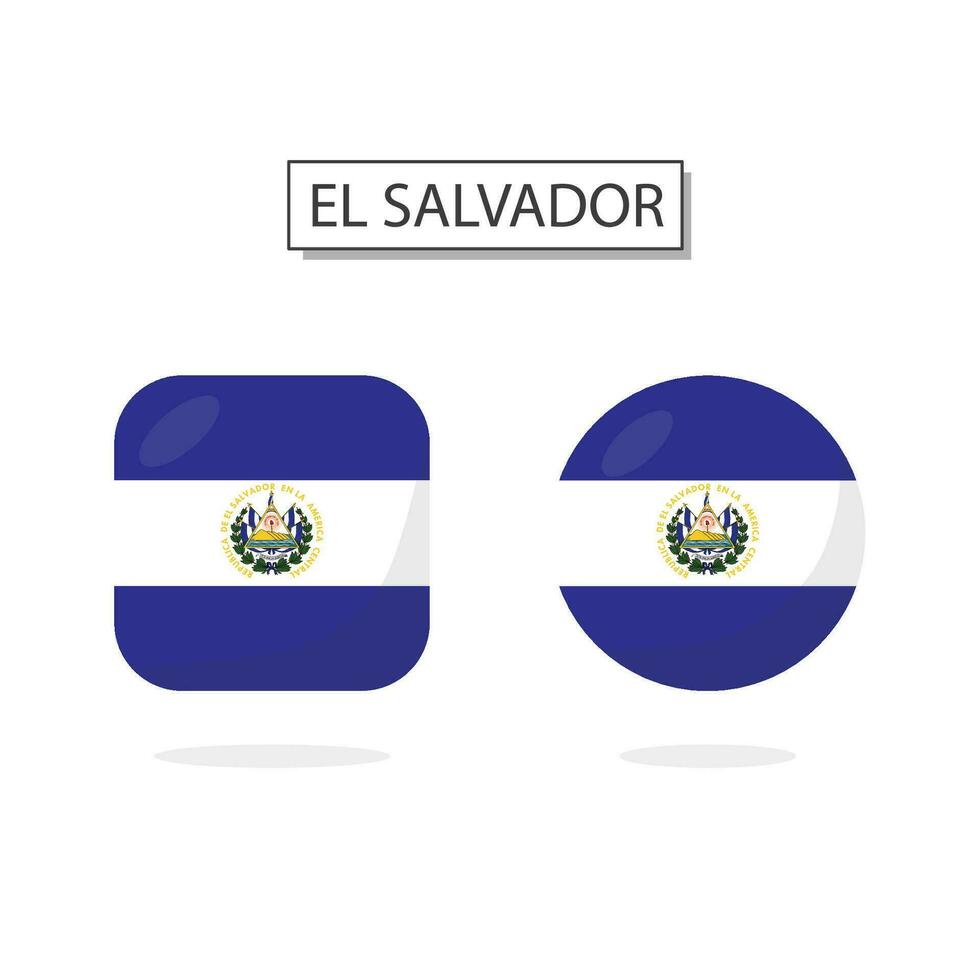 Flag of El Salvador 2 Shapes icon 3D cartoon style. vector