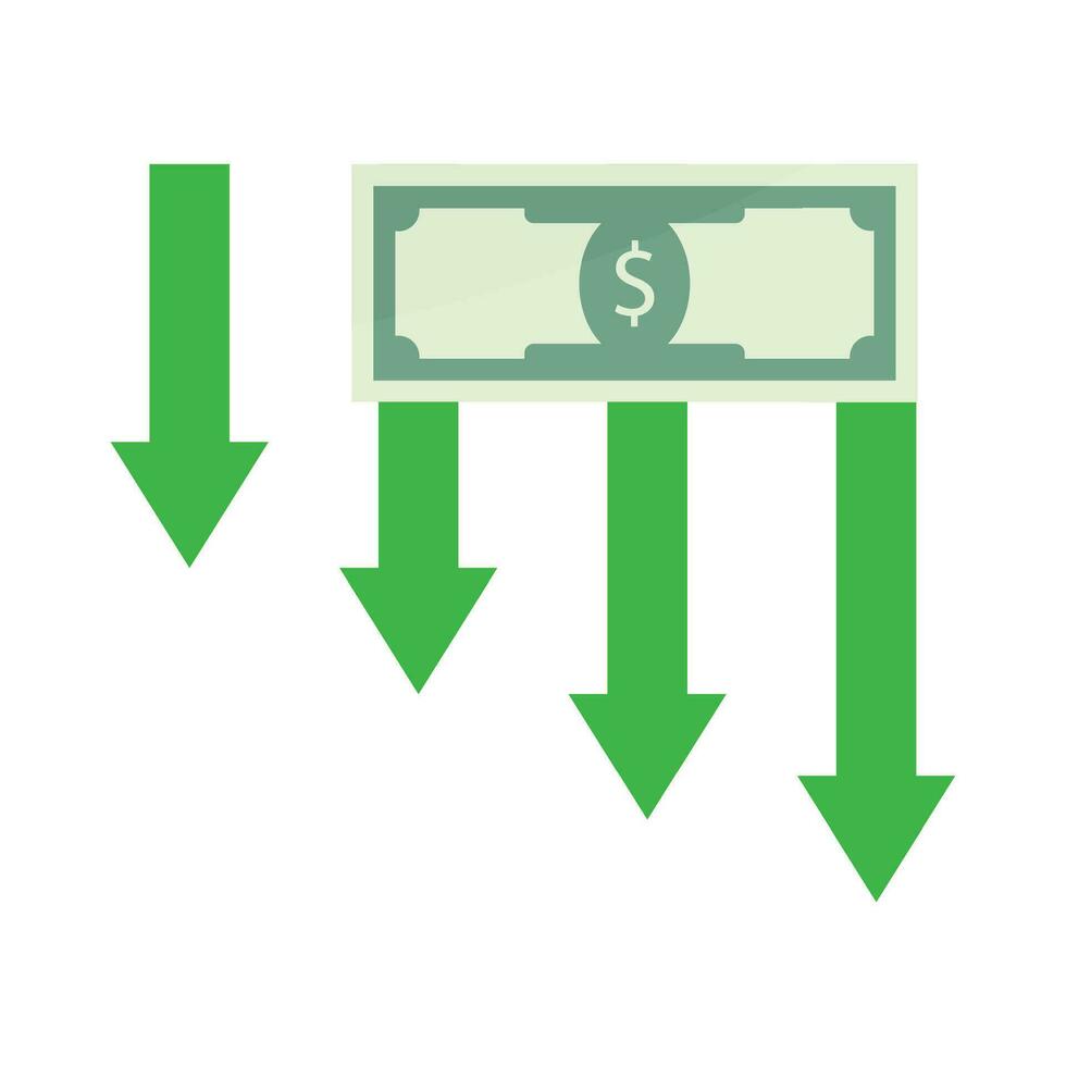 Financial crisis money. Vector crash economic and risk banknote, graph down trend, recession diagram, failure and illustration