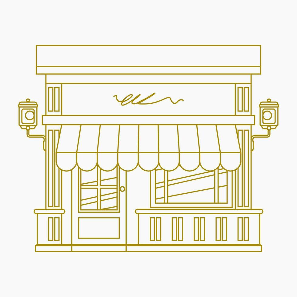 Editable Isolated Outline Style Front View Shop Building Vector Illustration for Decorative Element of Marketing Concept Related Design