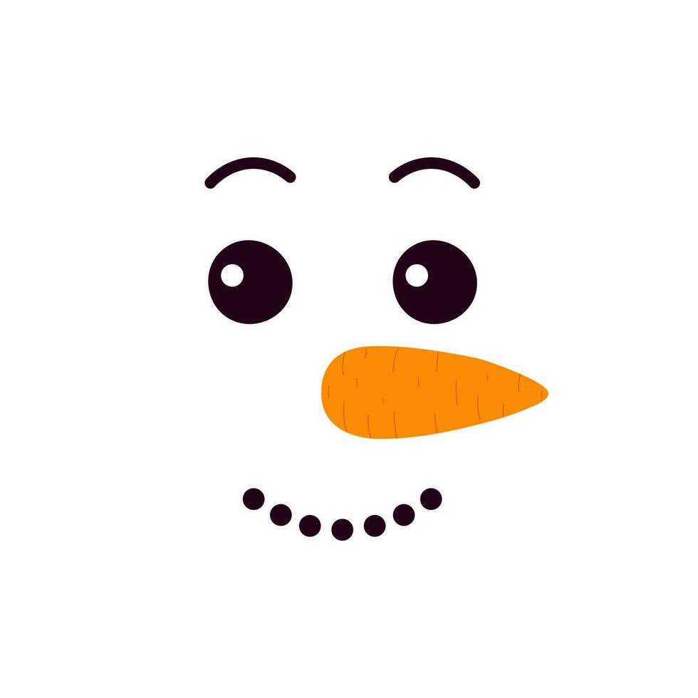 Cute snowman smiling emotion. Happy snowman face. Cartoon vector illustration