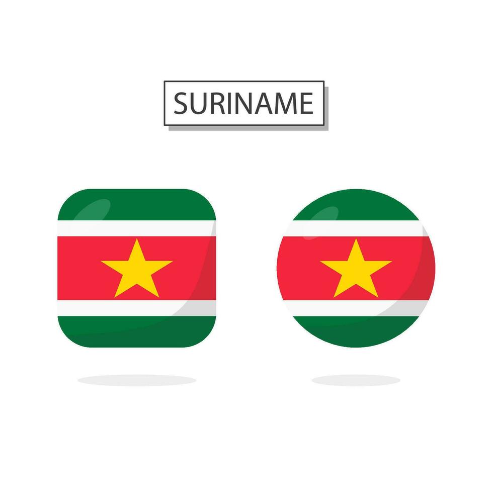 Flag of Suriname 2 Shapes icon 3D cartoon style. vector