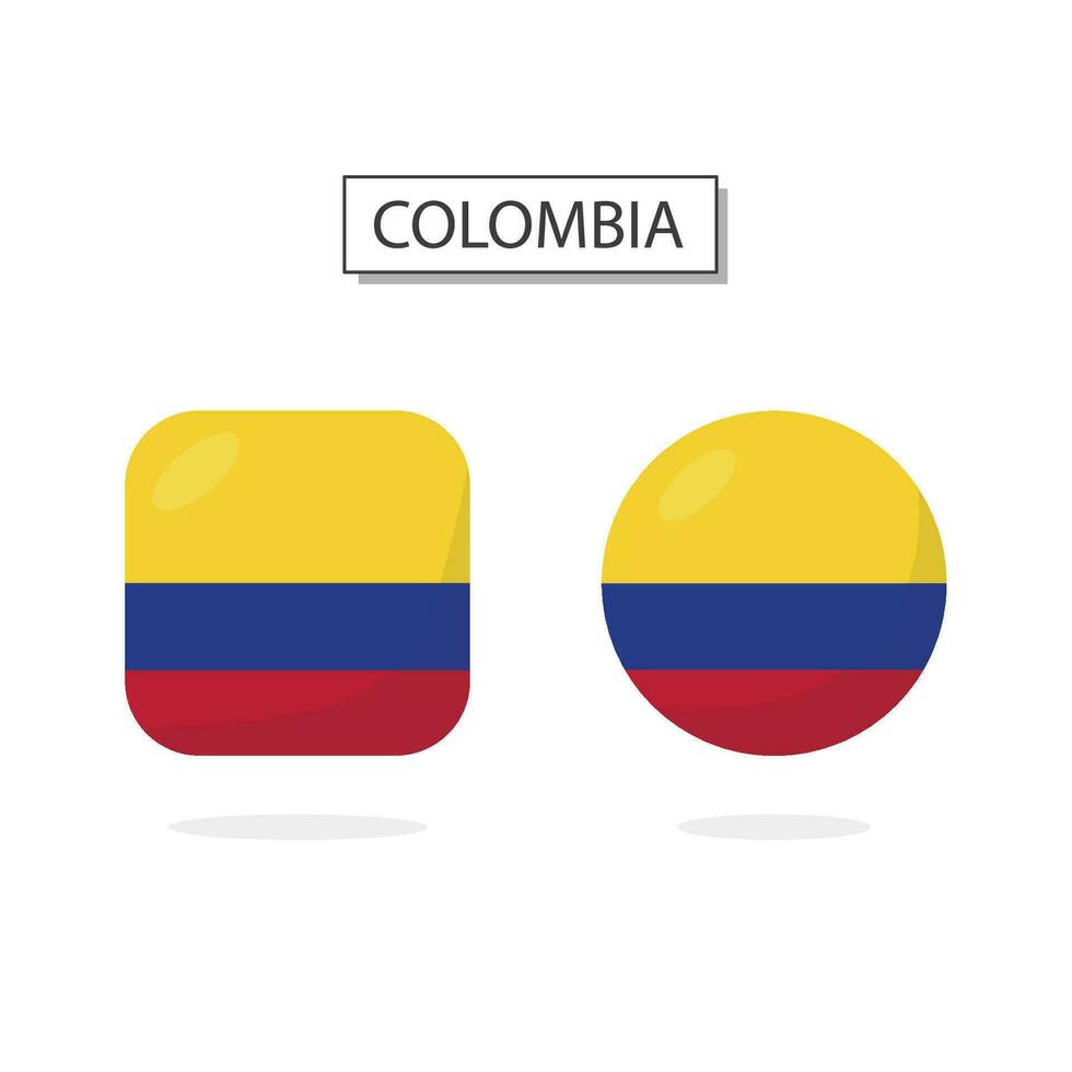 Flag of Colombia 2 Shapes icon 3D cartoon style. vector