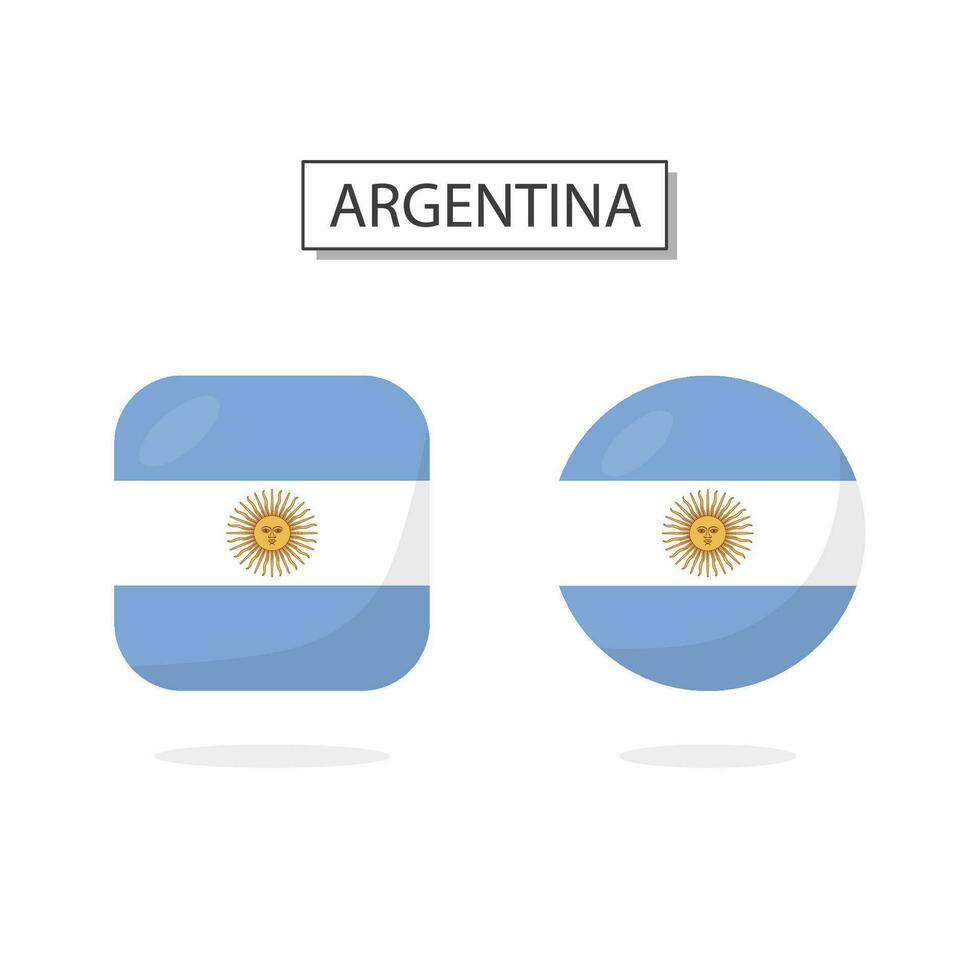 Flag of Argentina 2 Shapes icon 3D cartoon style. vector