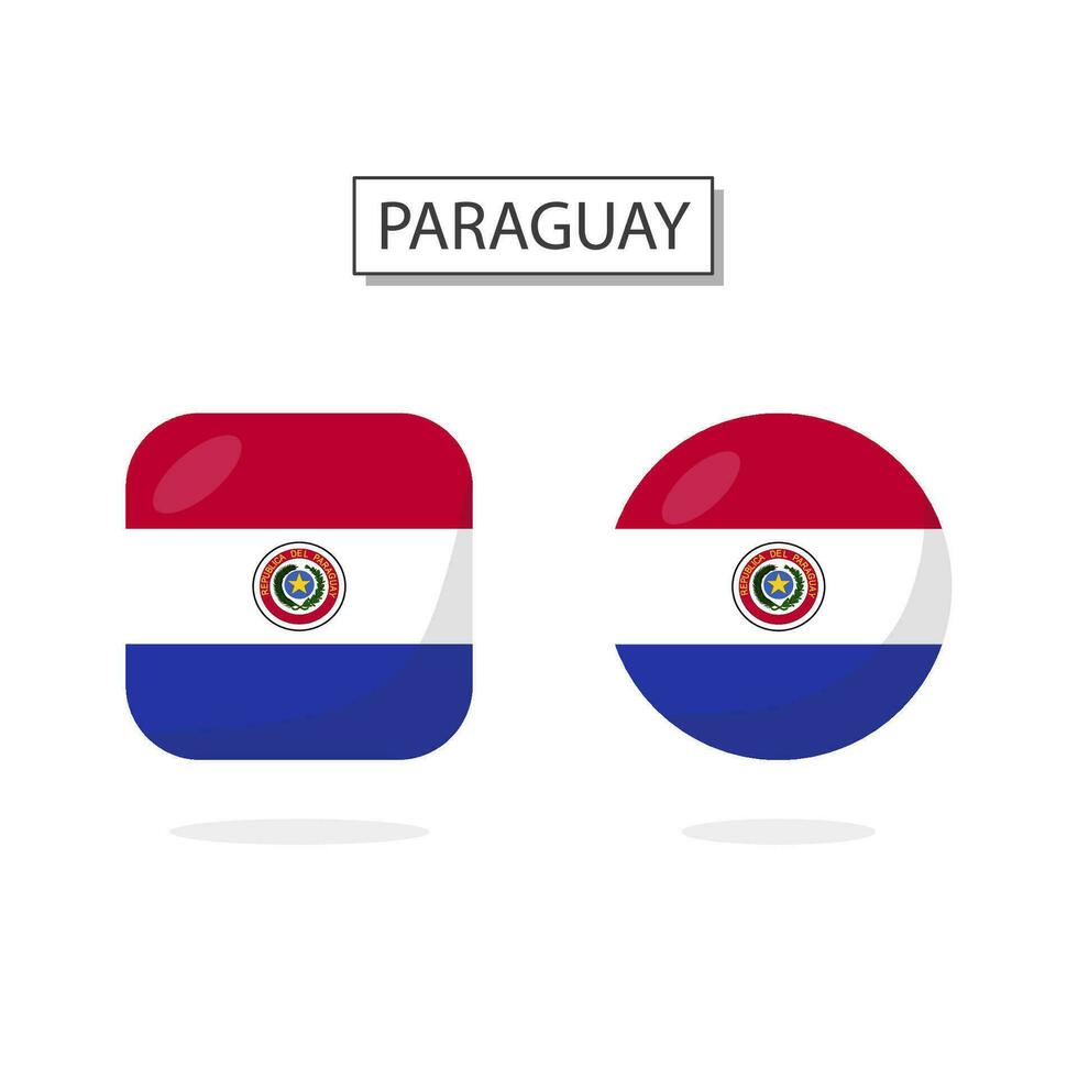 Flag of Paraguay 2 Shapes icon 3D cartoon style. vector