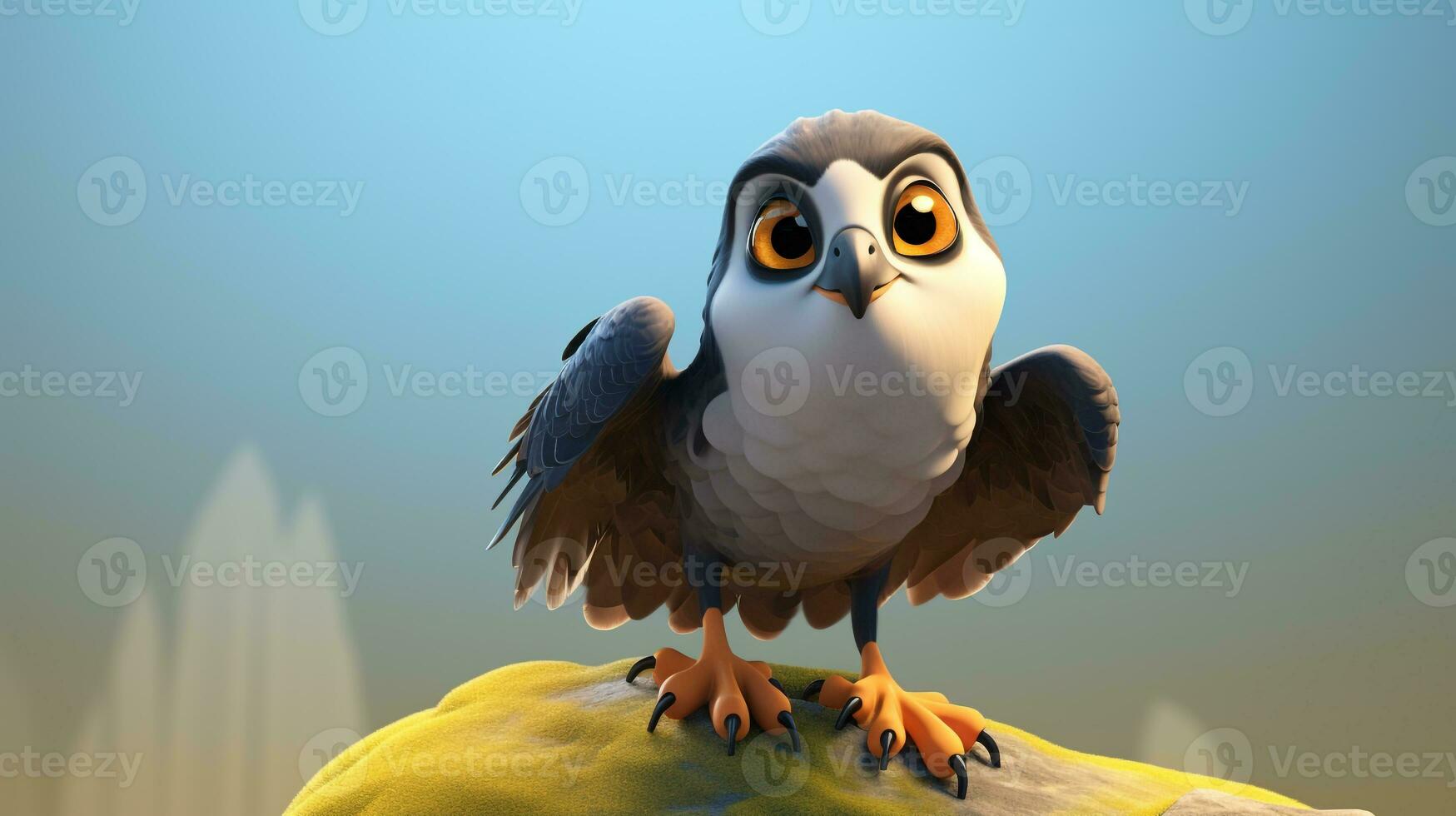 a cute little Peregrine Falcon in Disney cartoon style. Generative AI photo