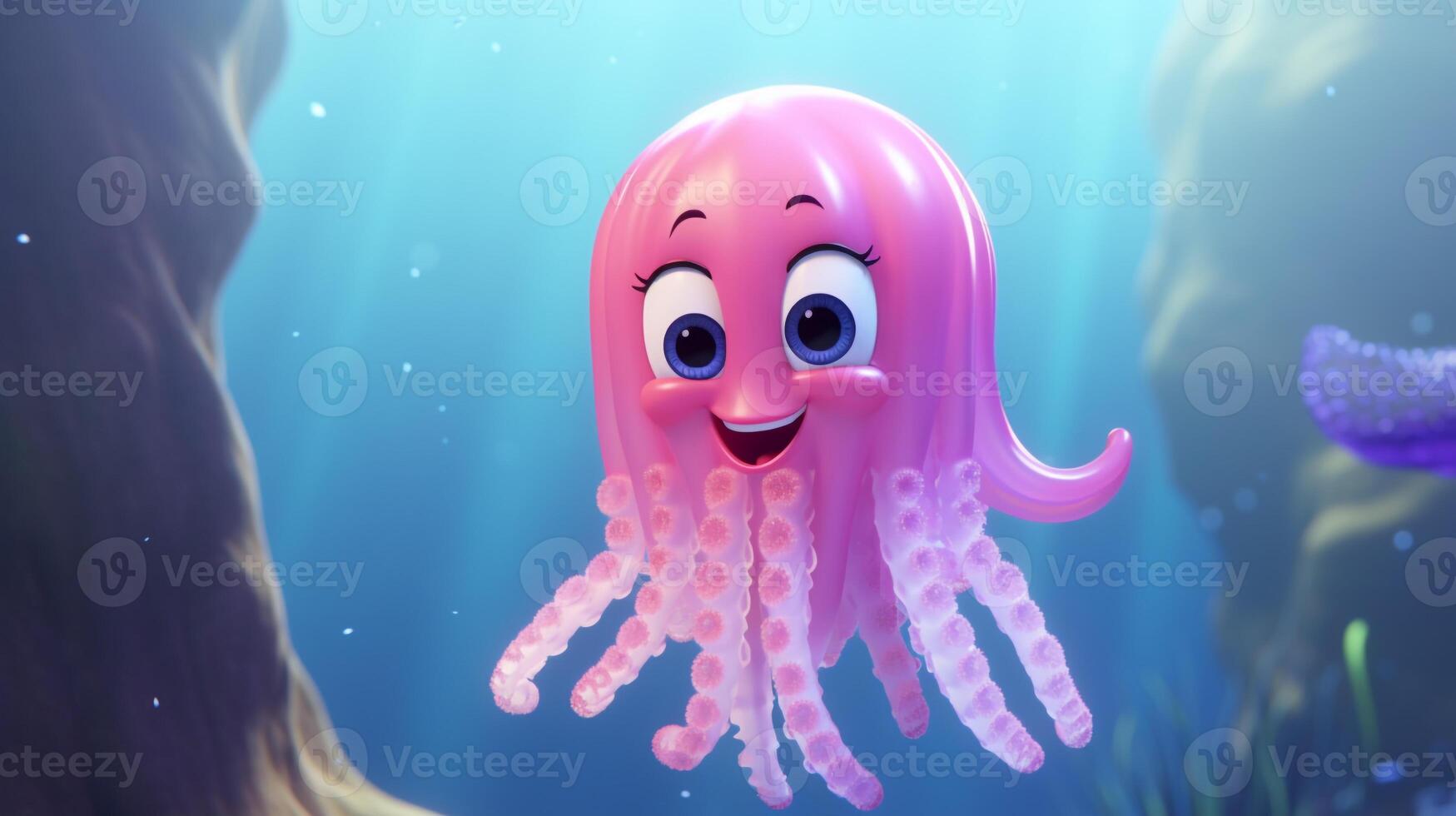 a cute little Jellyfish in Disney cartoon style. Generative AI photo