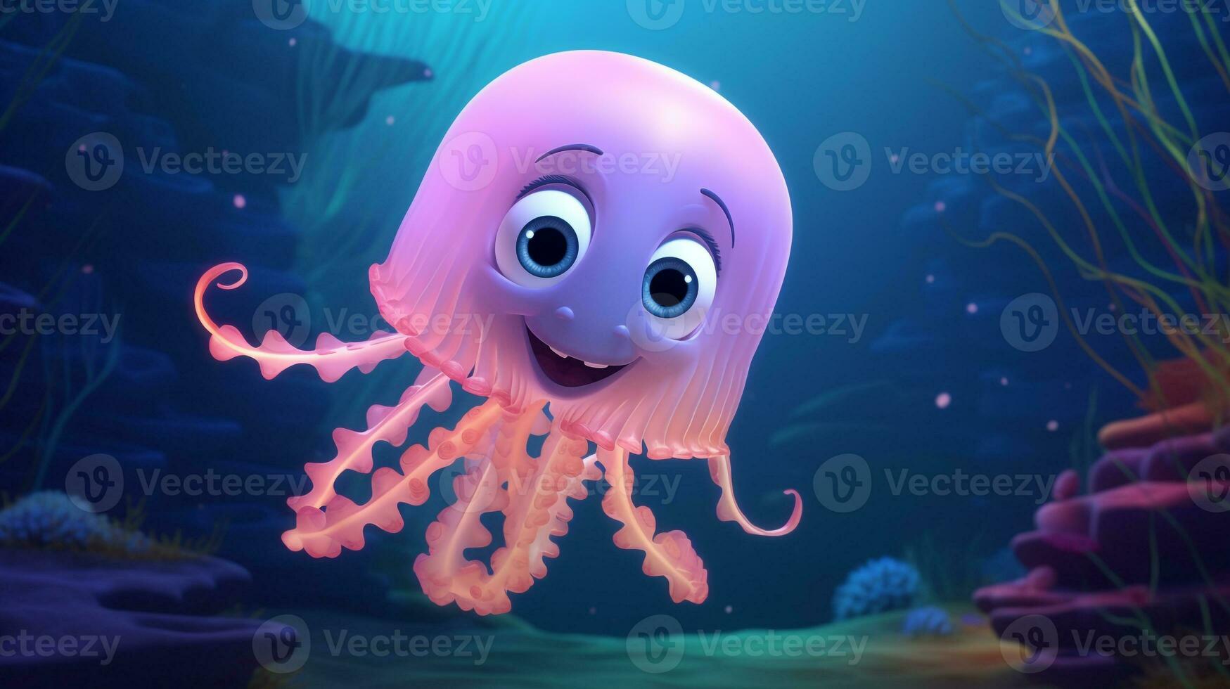 a cute little Jellyfish in Disney cartoon style. Generative AI photo