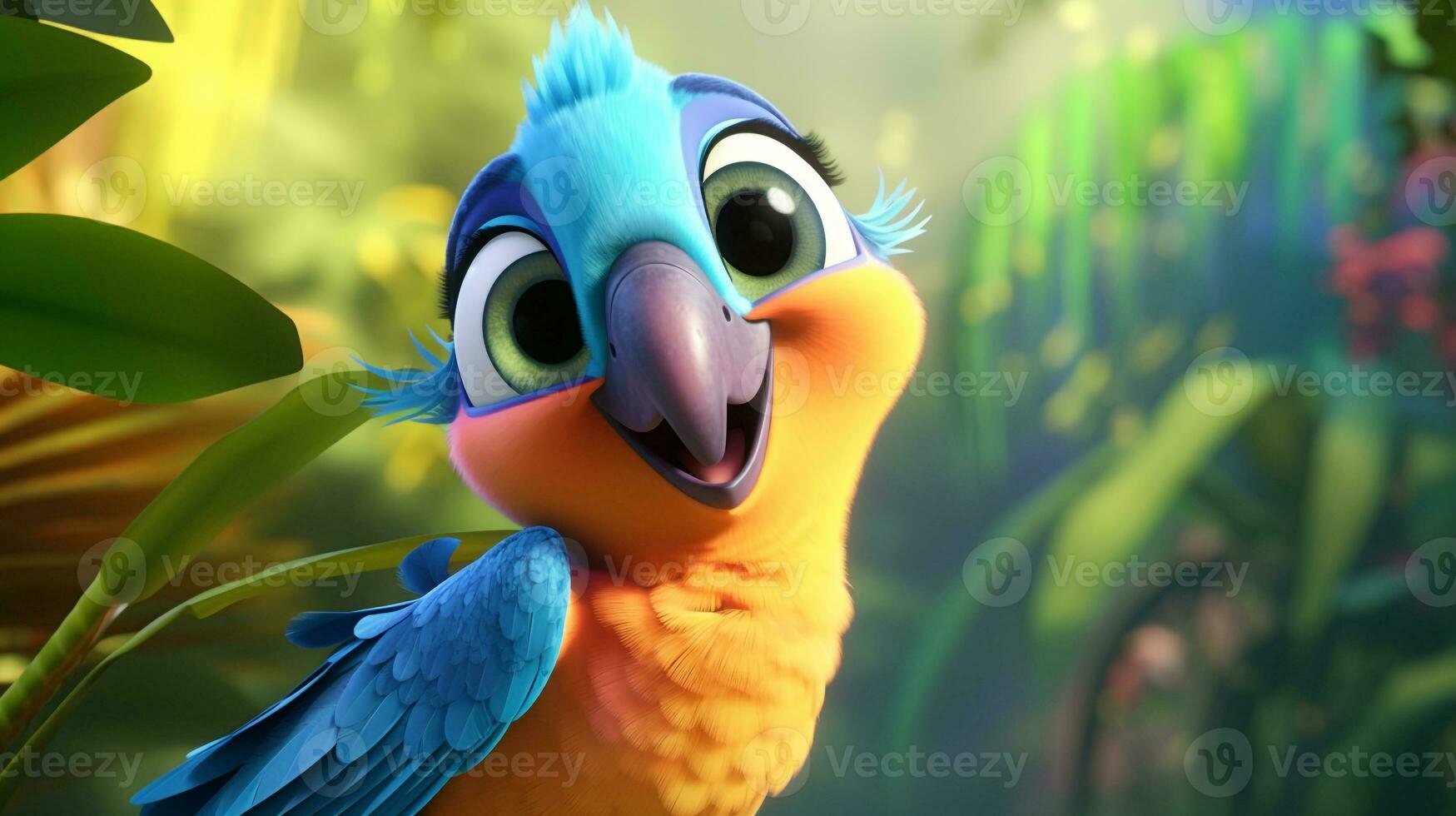 a cute little Parrot in Disney cartoon style. Generative AI photo