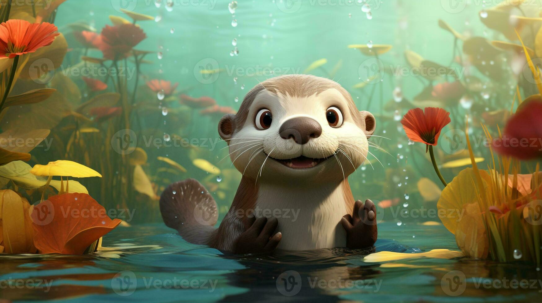 a cute little Otter in Disney cartoon style. Generative AI photo