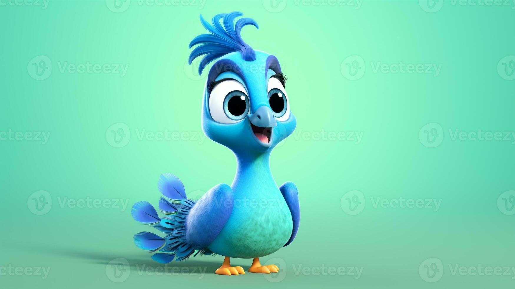 a cute little Peacock in Disney cartoon style. Generative AI photo