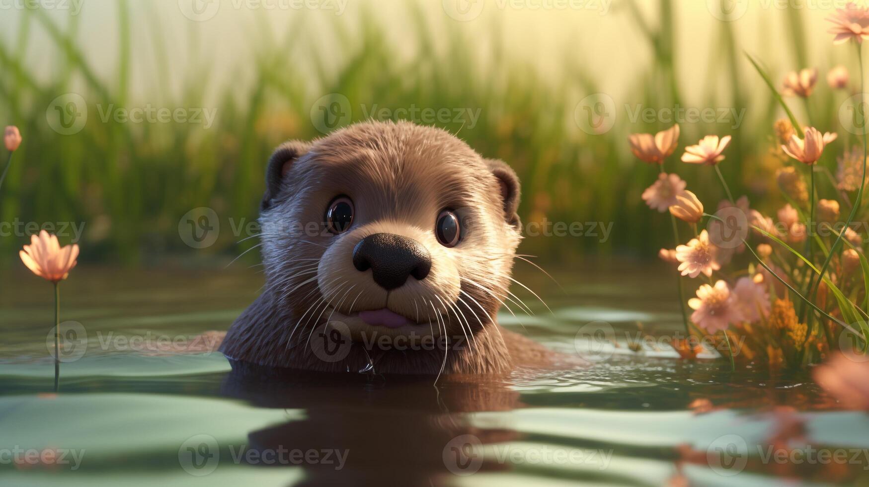 a cute little Otter in Disney cartoon style. Generative AI photo