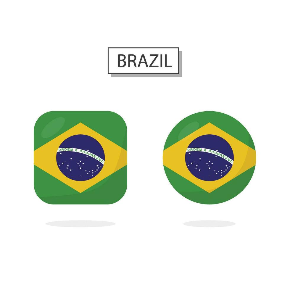 Flag of Brazil 2 Shapes icon 3D cartoon style. vector