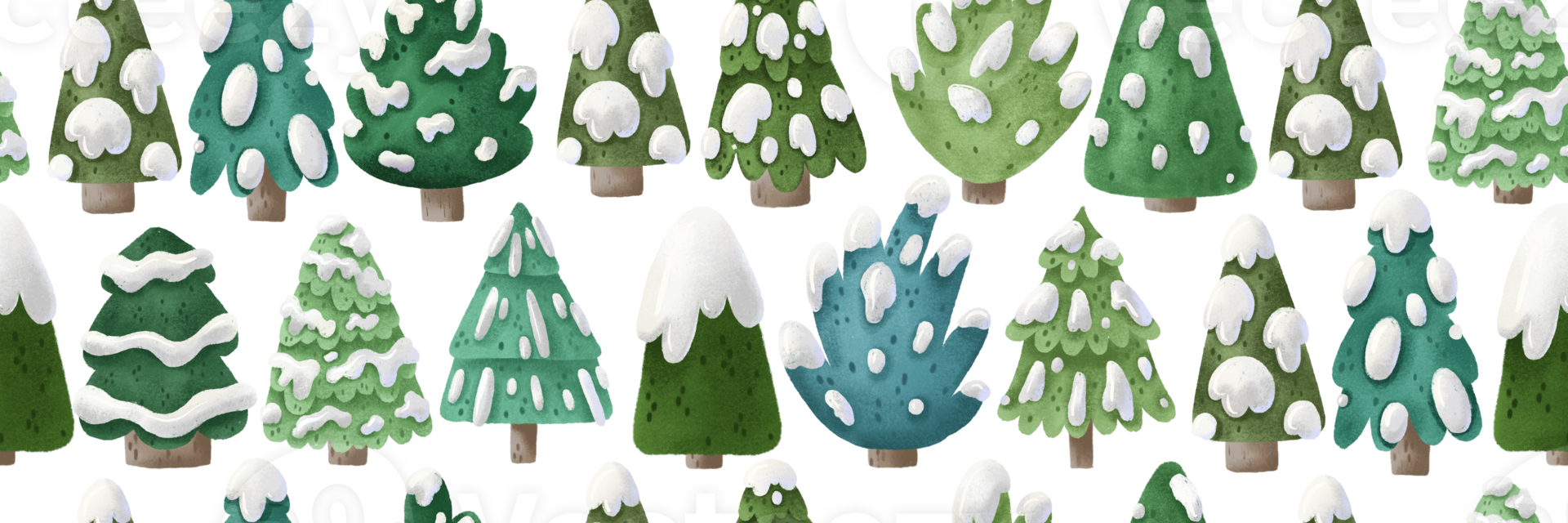 Spruce tree with snow. Seamless pattern with evergreen trees, fir. Childish simple illustration. Endless background. Winter landscape png