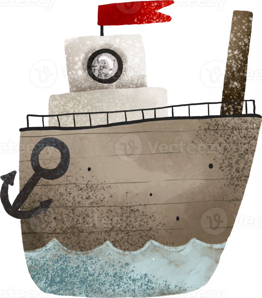 sea transport  illustration. Cute childish clipart with ship. Nautical png