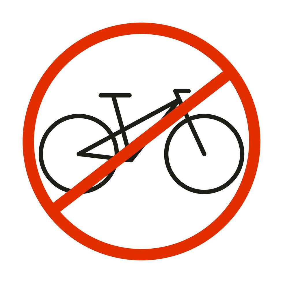 Bicycle prohibition sign. No bike icon. Vector outline illustration.
