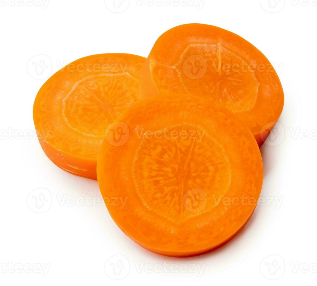 Beautiful orange  carrot slices in stack isolated on white background with clipping path photo