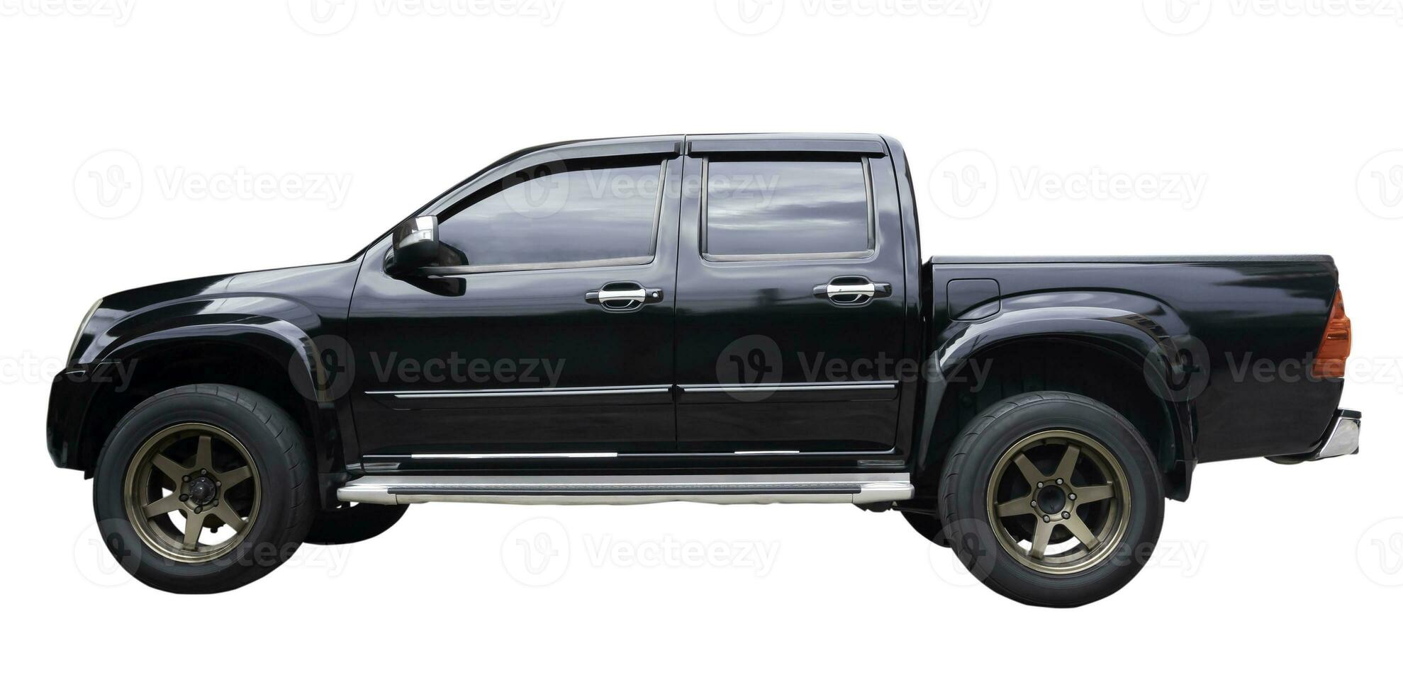 Beautiful black pickup truck with mag wheel isolated on white background with clipping path Front view photo