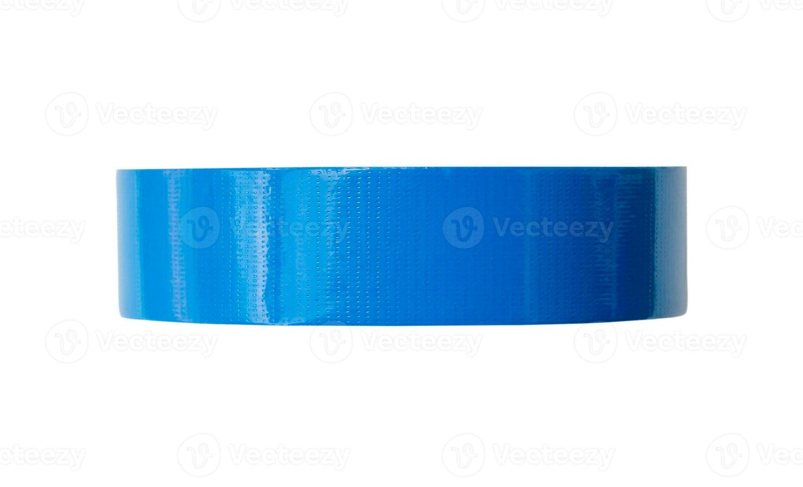 Top view photo of blue adhesive tape isolated on white background with clipping path. Close up