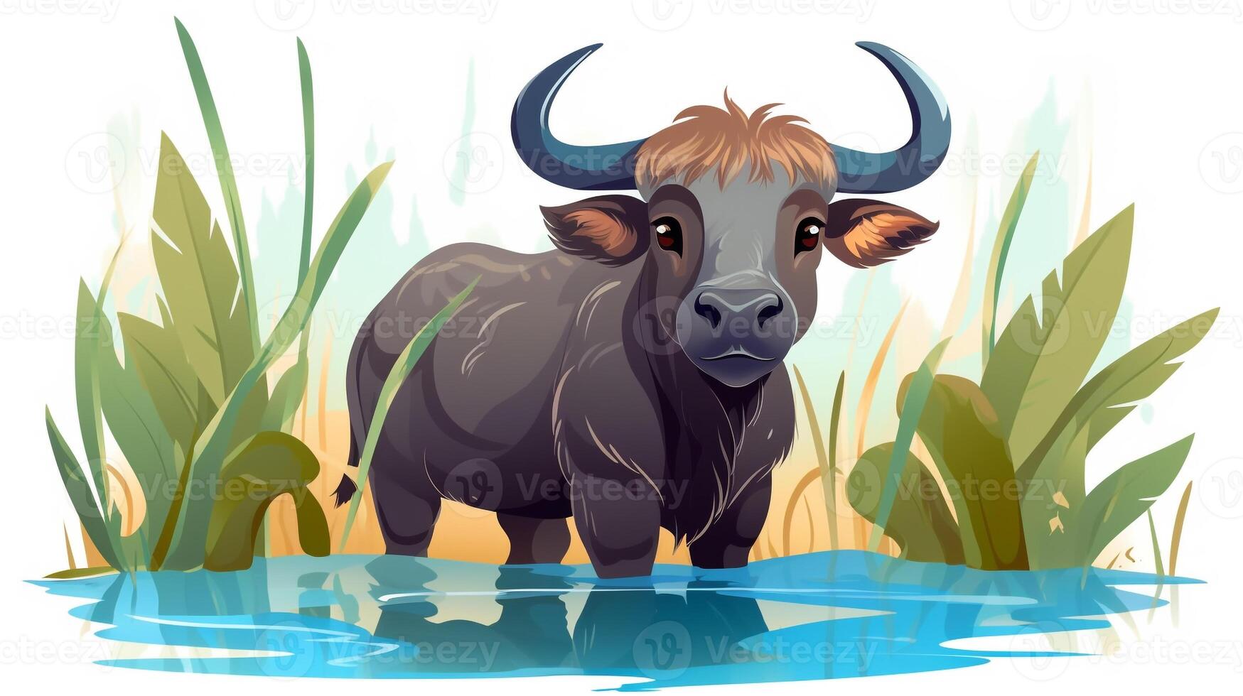 a cute little Water Buffalo in vector style. Generative AI photo