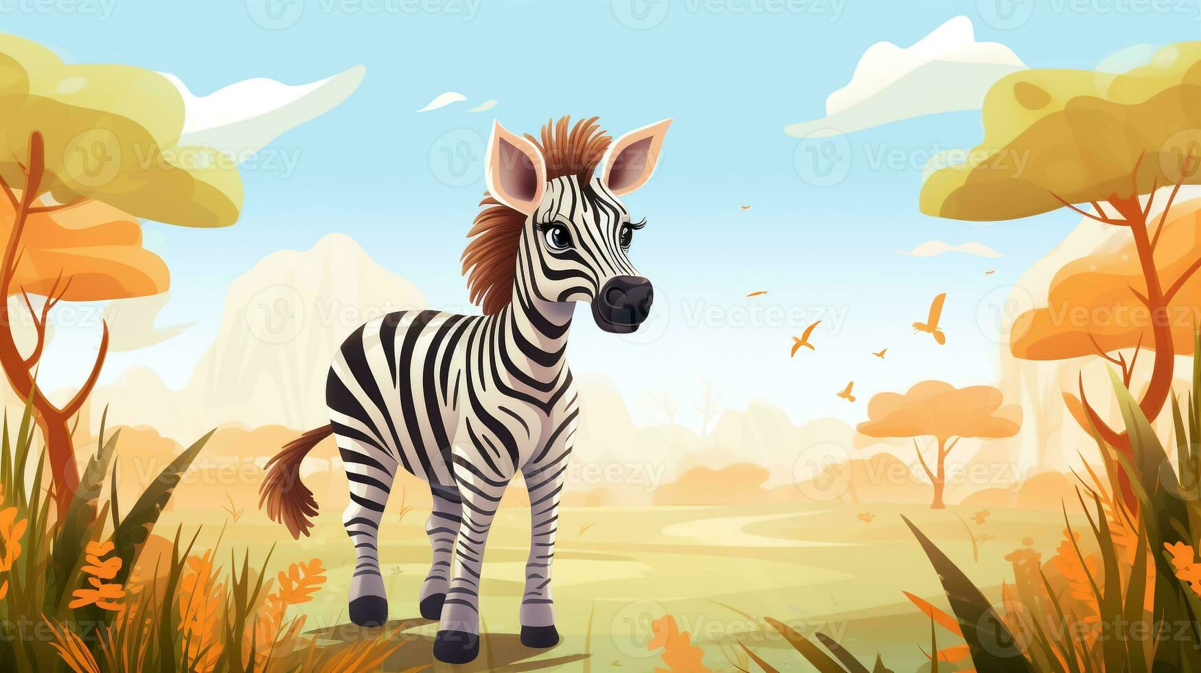a cute little Zebra in vector style. Generative AI photo