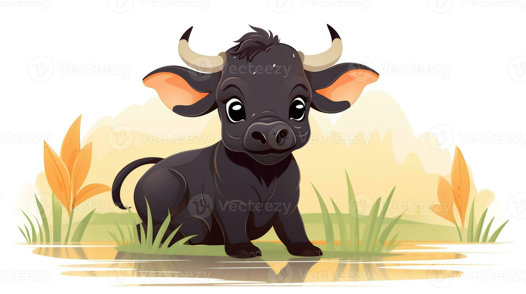 a cute little Water Buffalo in vector style. Generative AI photo