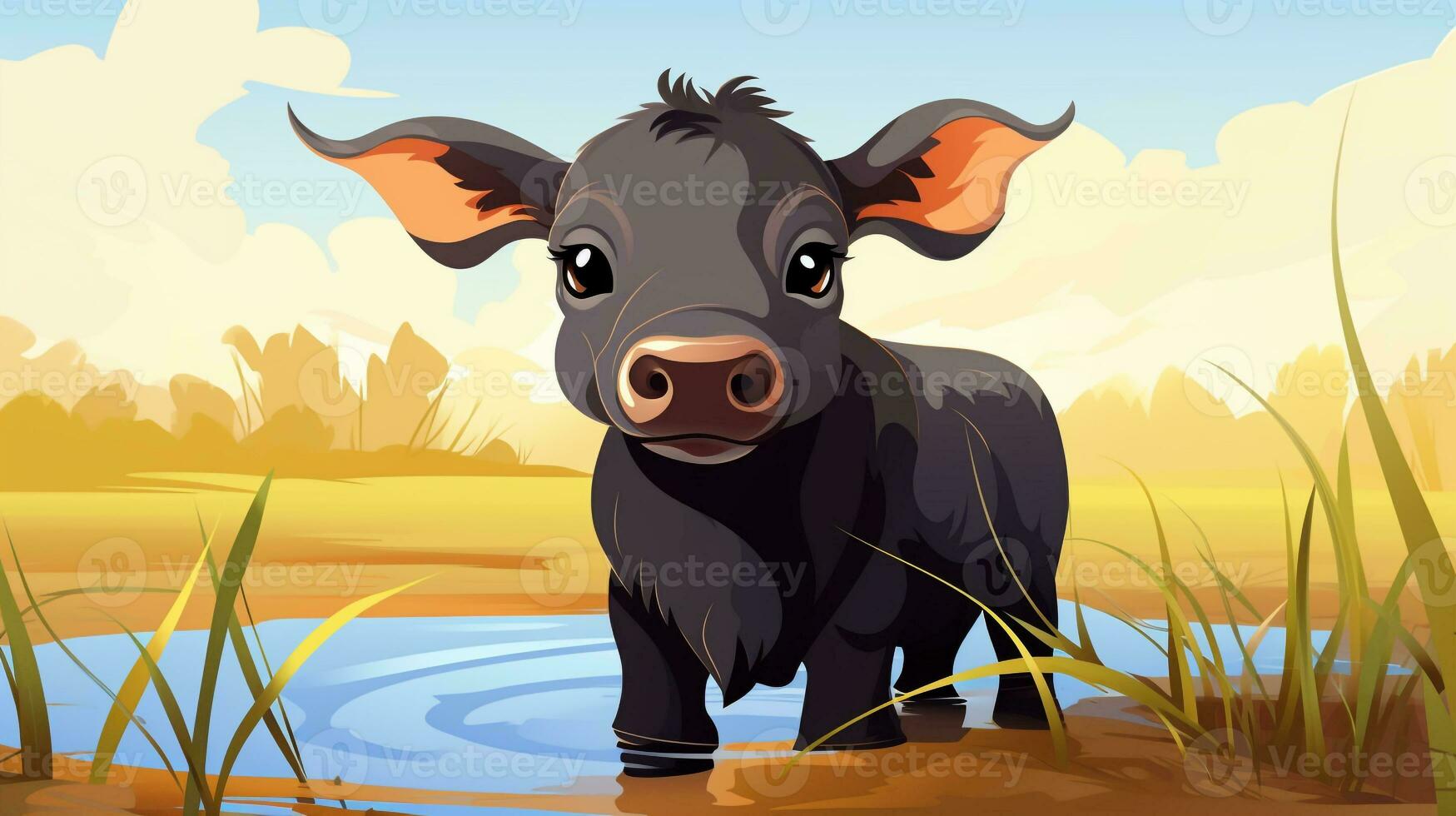 a cute little Water Buffalo in vector style. Generative AI photo