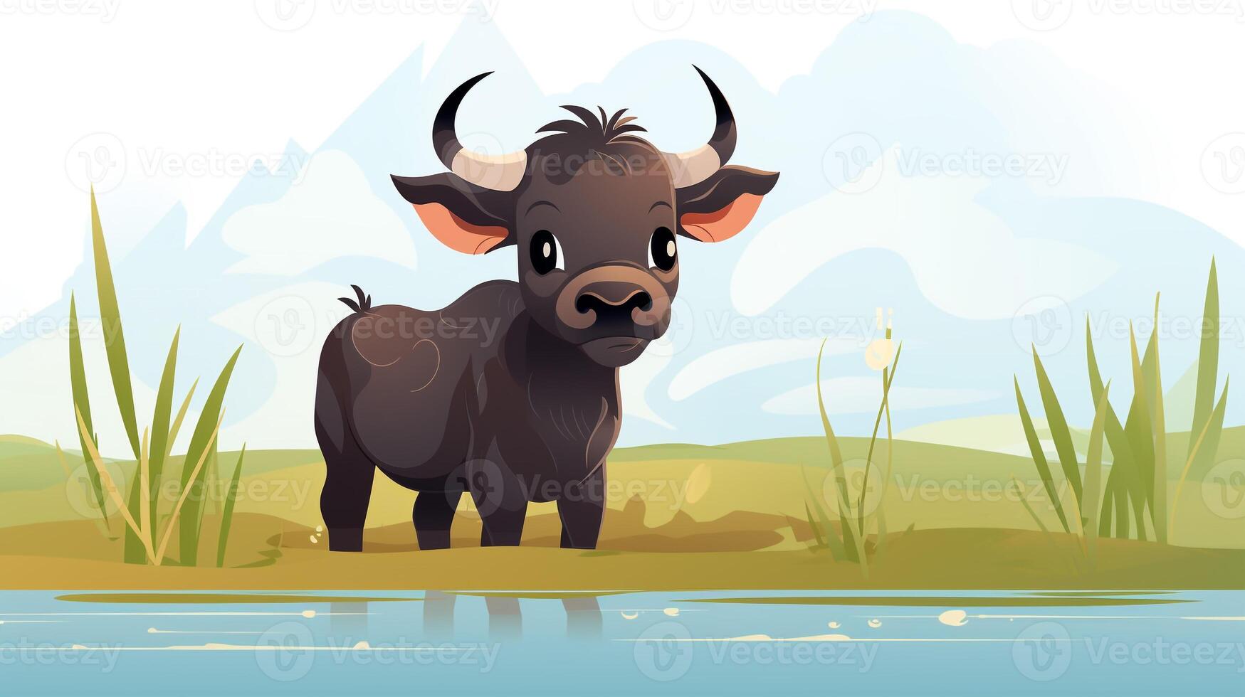 a cute little Water Buffalo in vector style. Generative AI photo