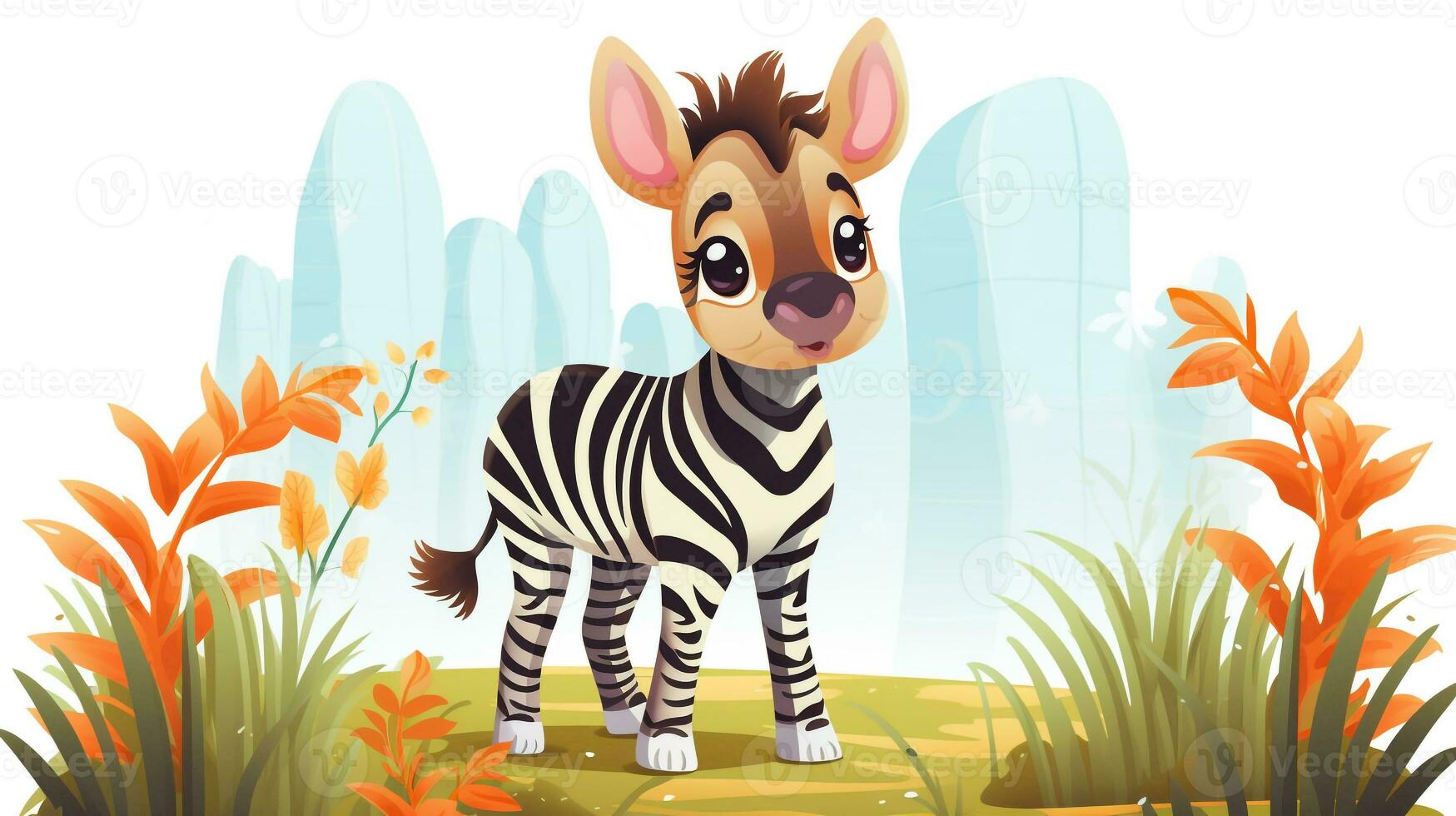 a cute little Zebra in vector style. Generative AI photo