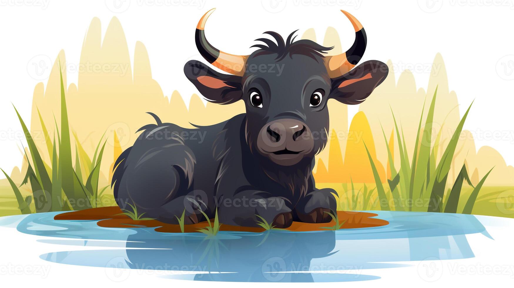 a cute little Water Buffalo in vector style. Generative AI photo