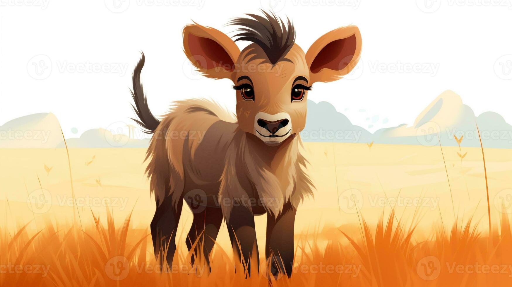 a cute little Wildebeest in vector style. Generative AI photo