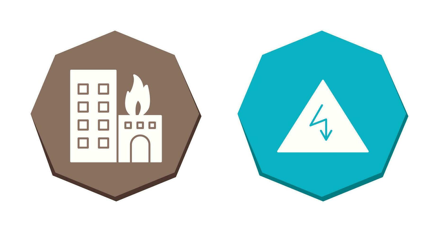 burning building and electricity danger Icon vector