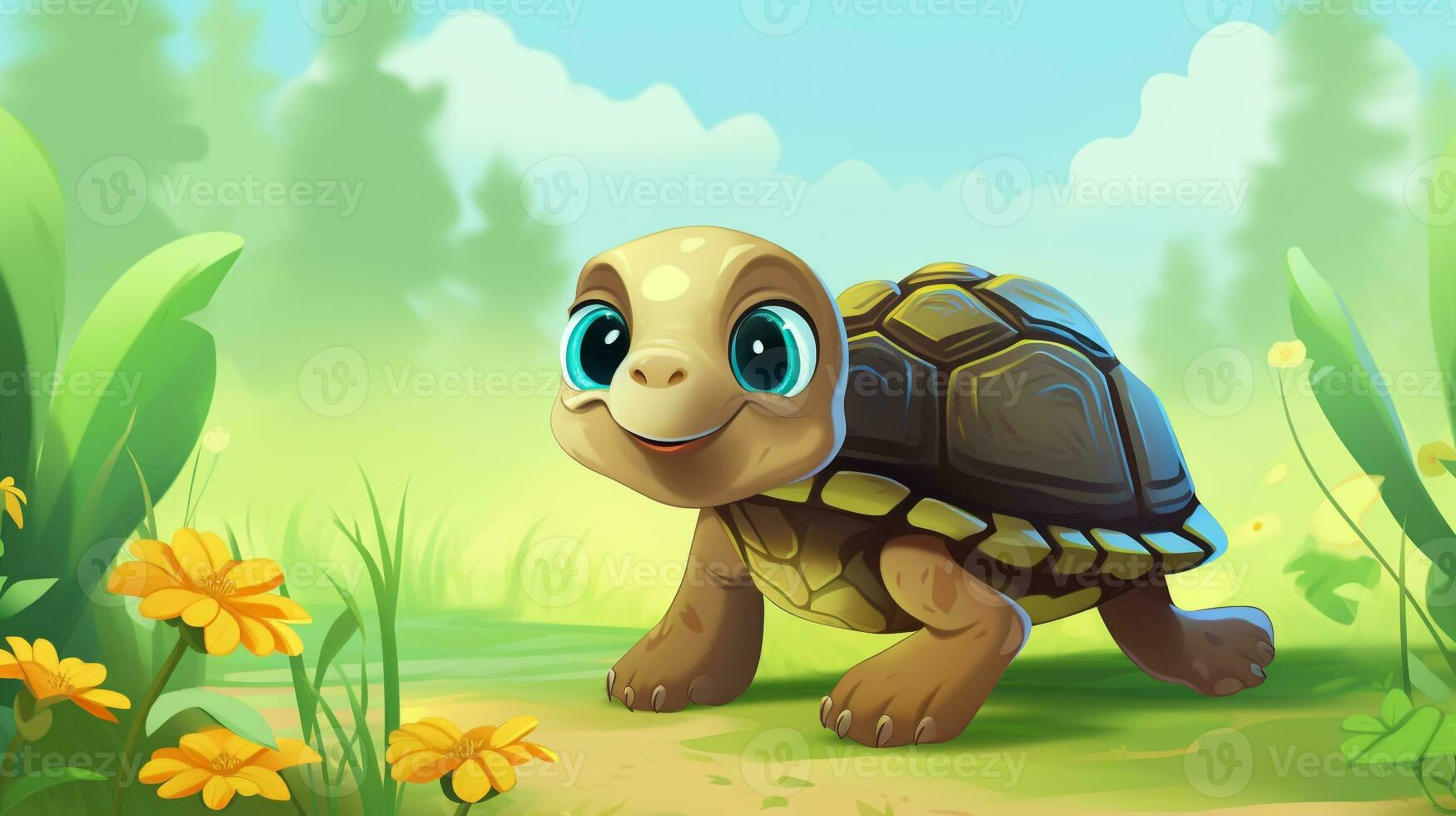 a cute little Turtle in vector style. Generative AI photo