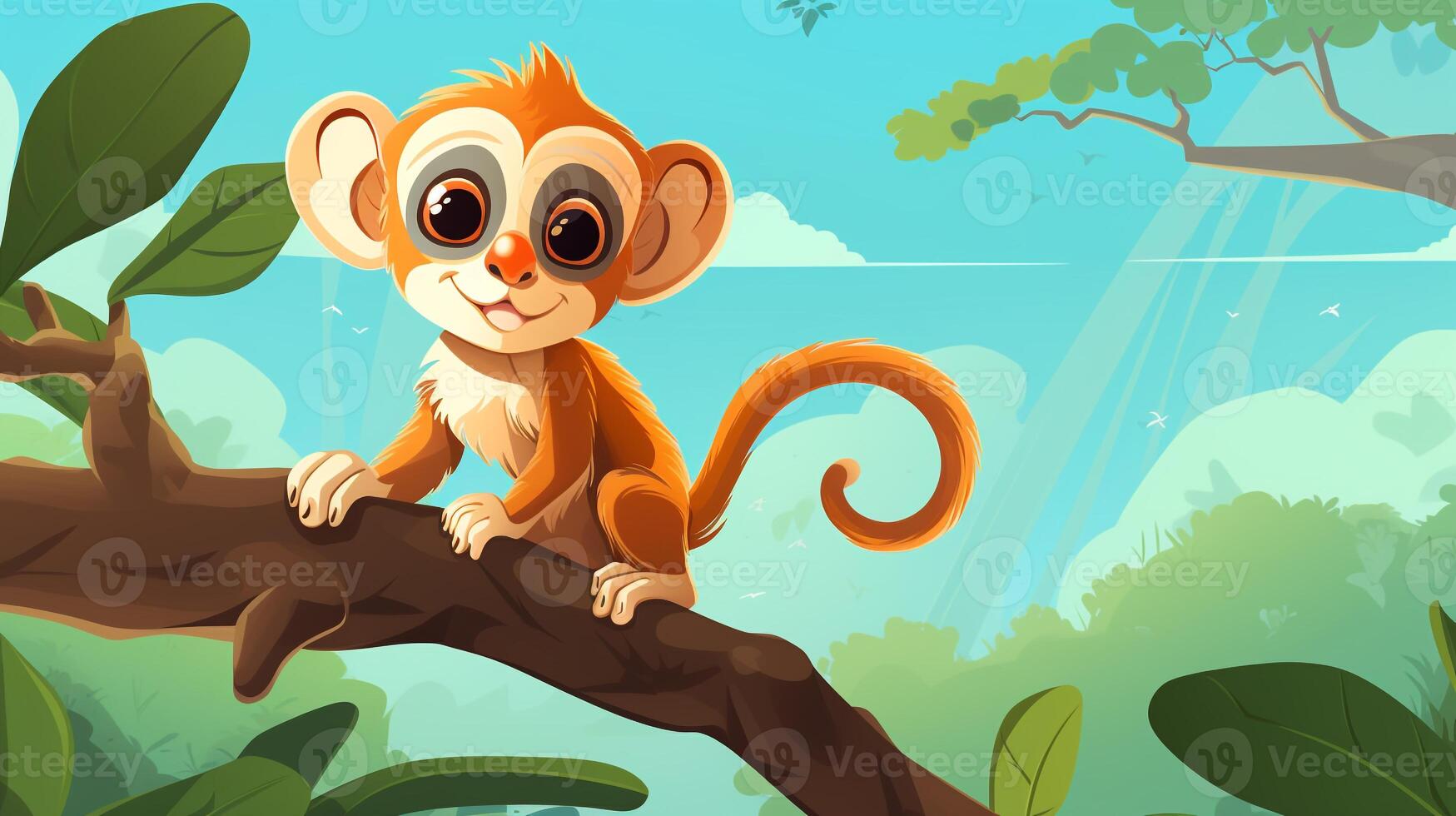 a cute little Squirrel Monkey in vector style. Generative AI photo