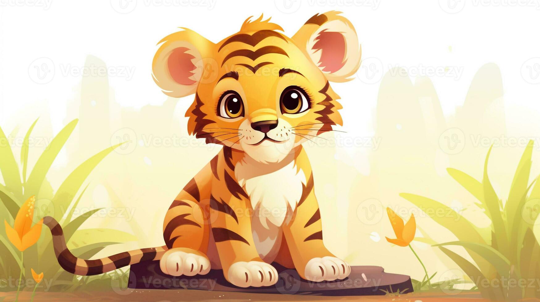 un linda pequeño Tigre en vector estilo. generativo ai foto