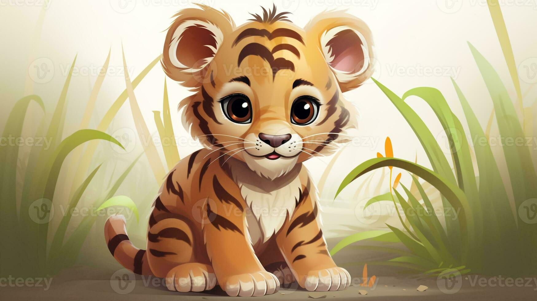 a cute little Tiger in vector style. Generative AI photo