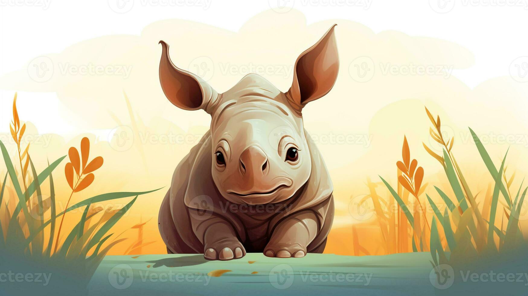 a cute little Rhinoceros in vector style. Generative AI photo