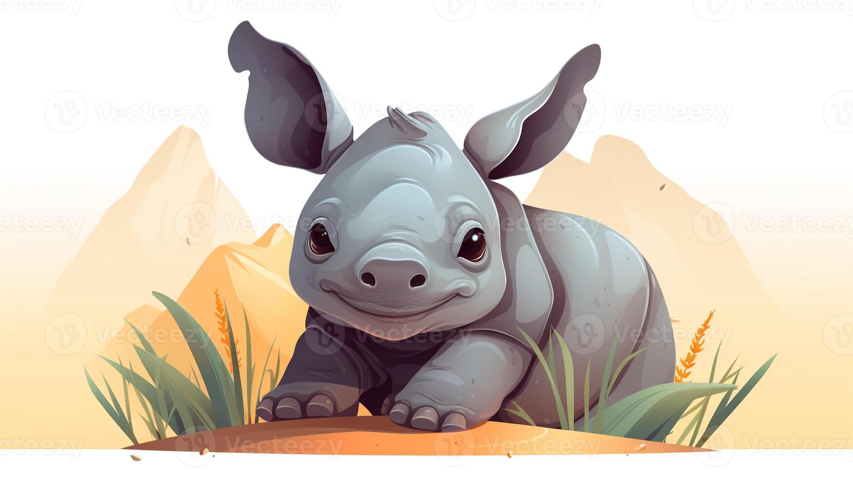 a cute little Rhinoceros in vector style. Generative AI photo