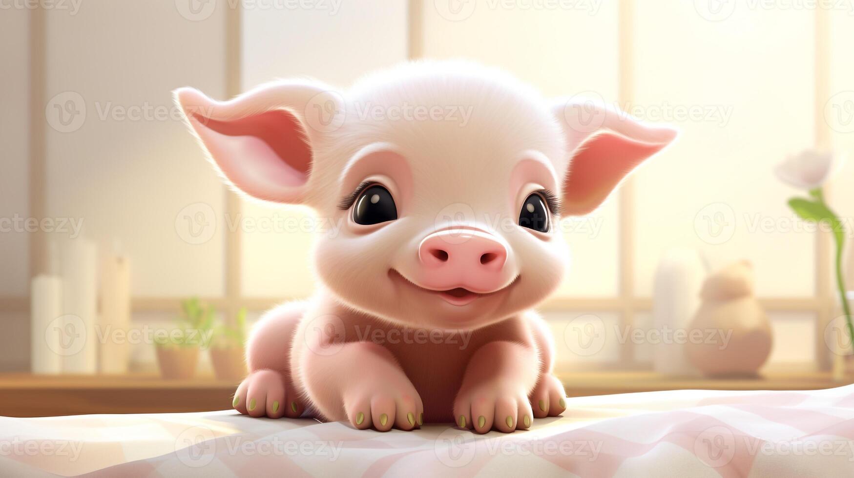 a cute little Pig in vector style. Generative AI photo