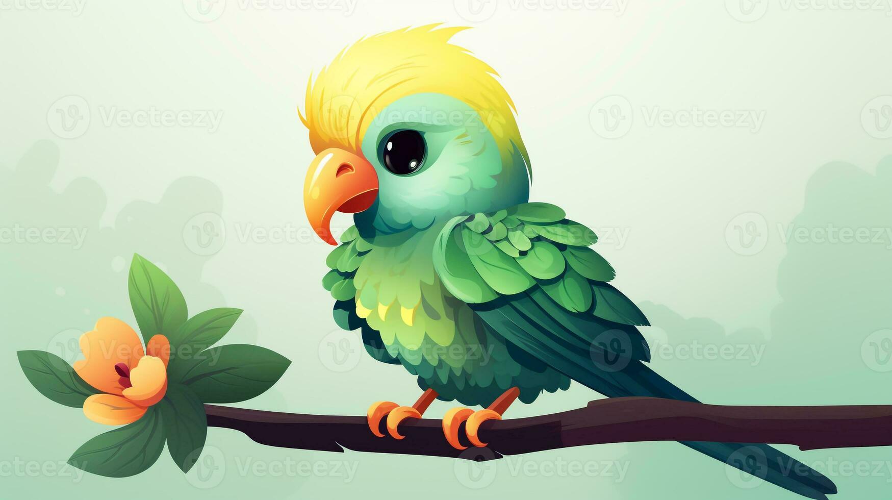 a cute little Quetzal in vector style. Generative AI photo