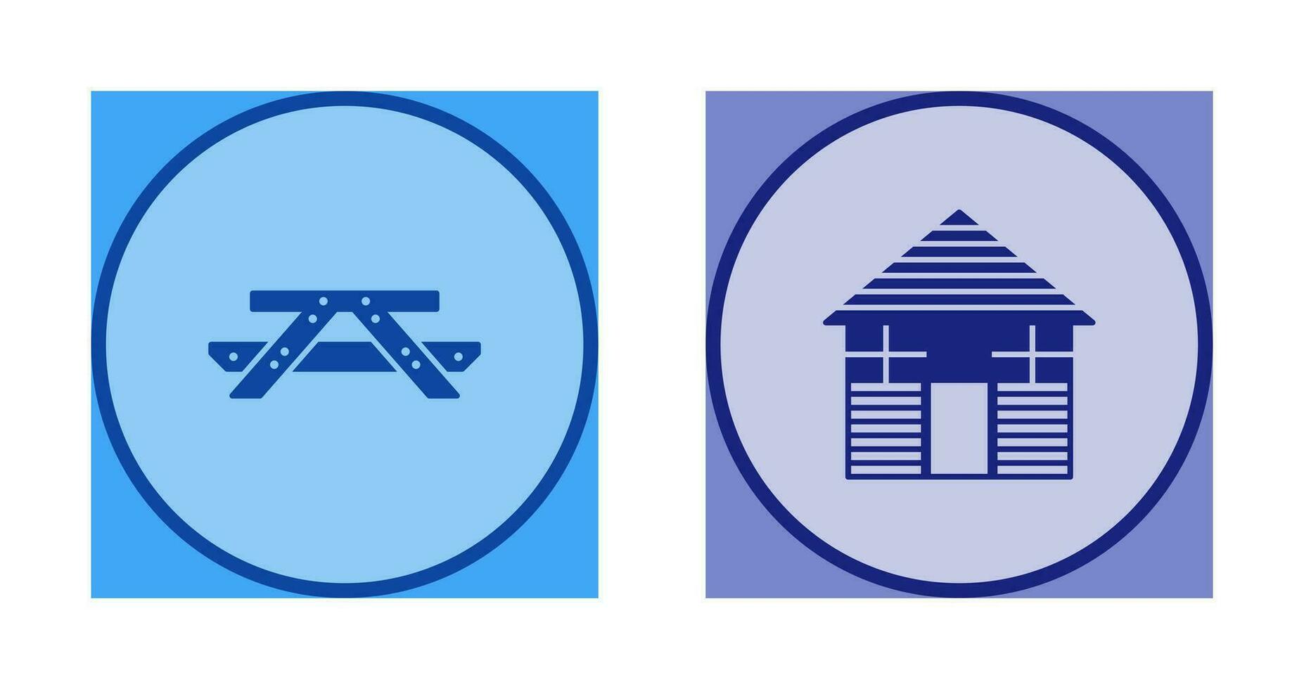 Picnic of Table and Wood Cabin Icon vector