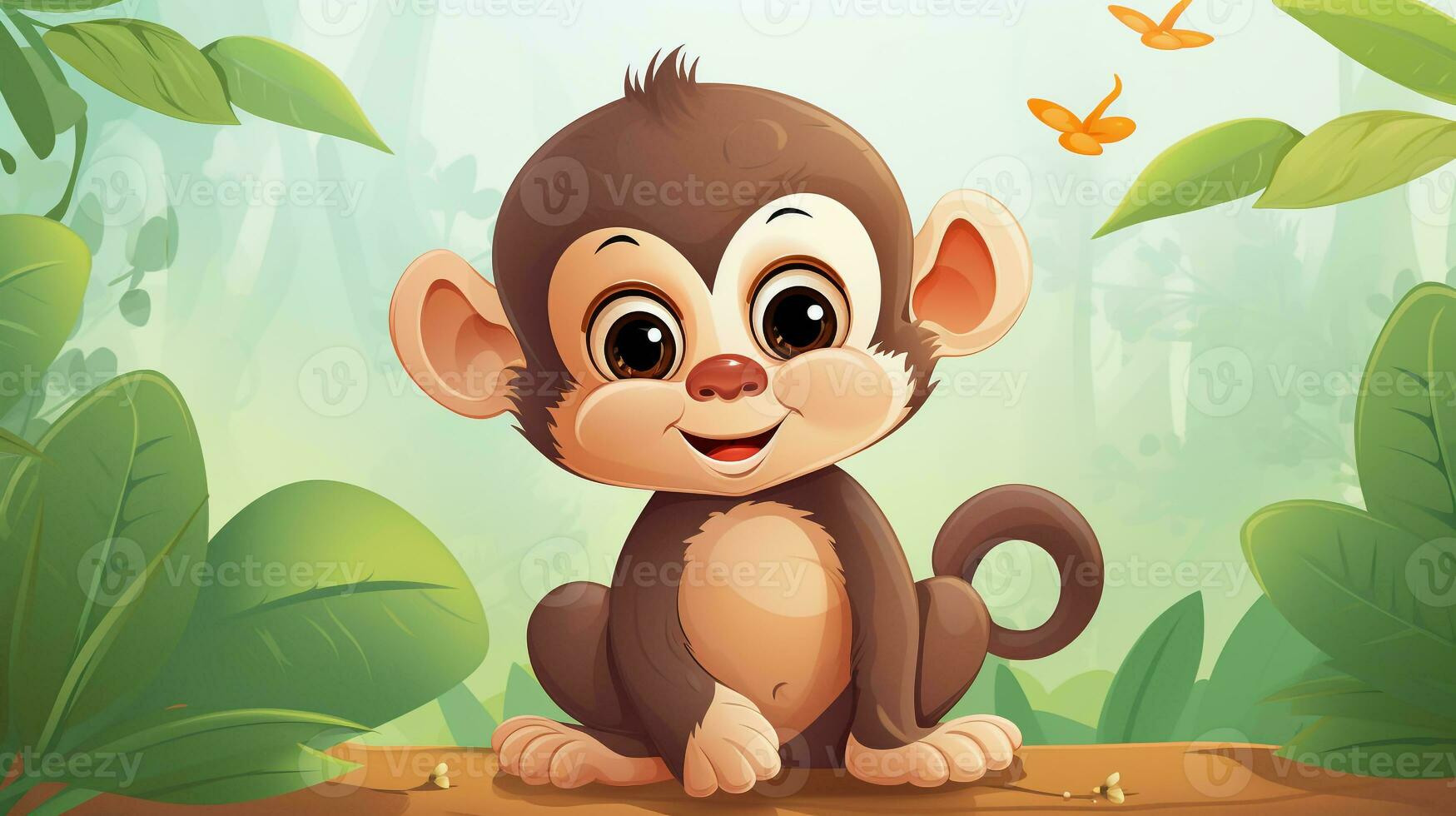 a cute little Monkey in vector style. Generative AI photo