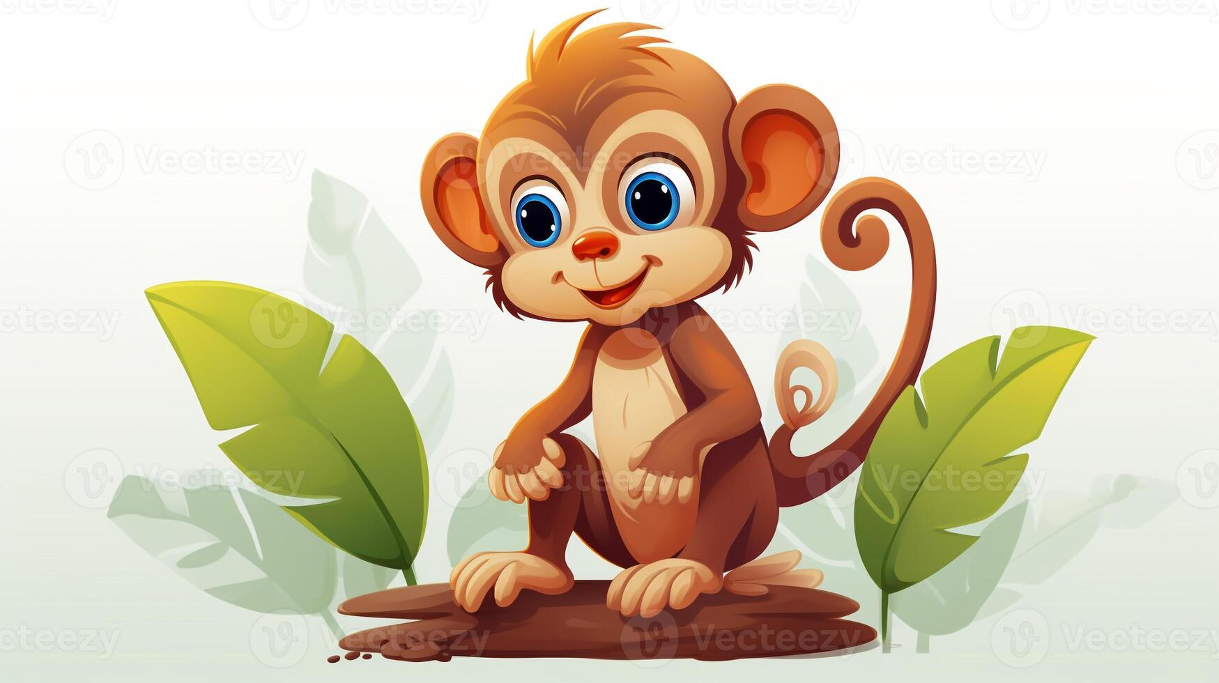 a cute little Monkey in vector style. Generative AI photo