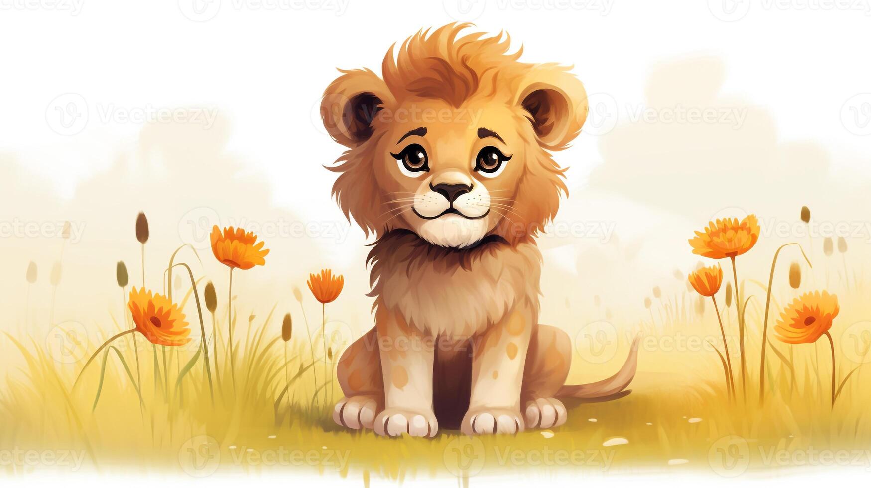 a cute little Lion in vector style. Generative AI photo